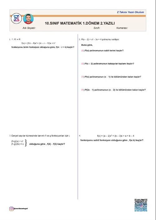 10.sınıf matematik 1.dönem 2.yazılı örneği